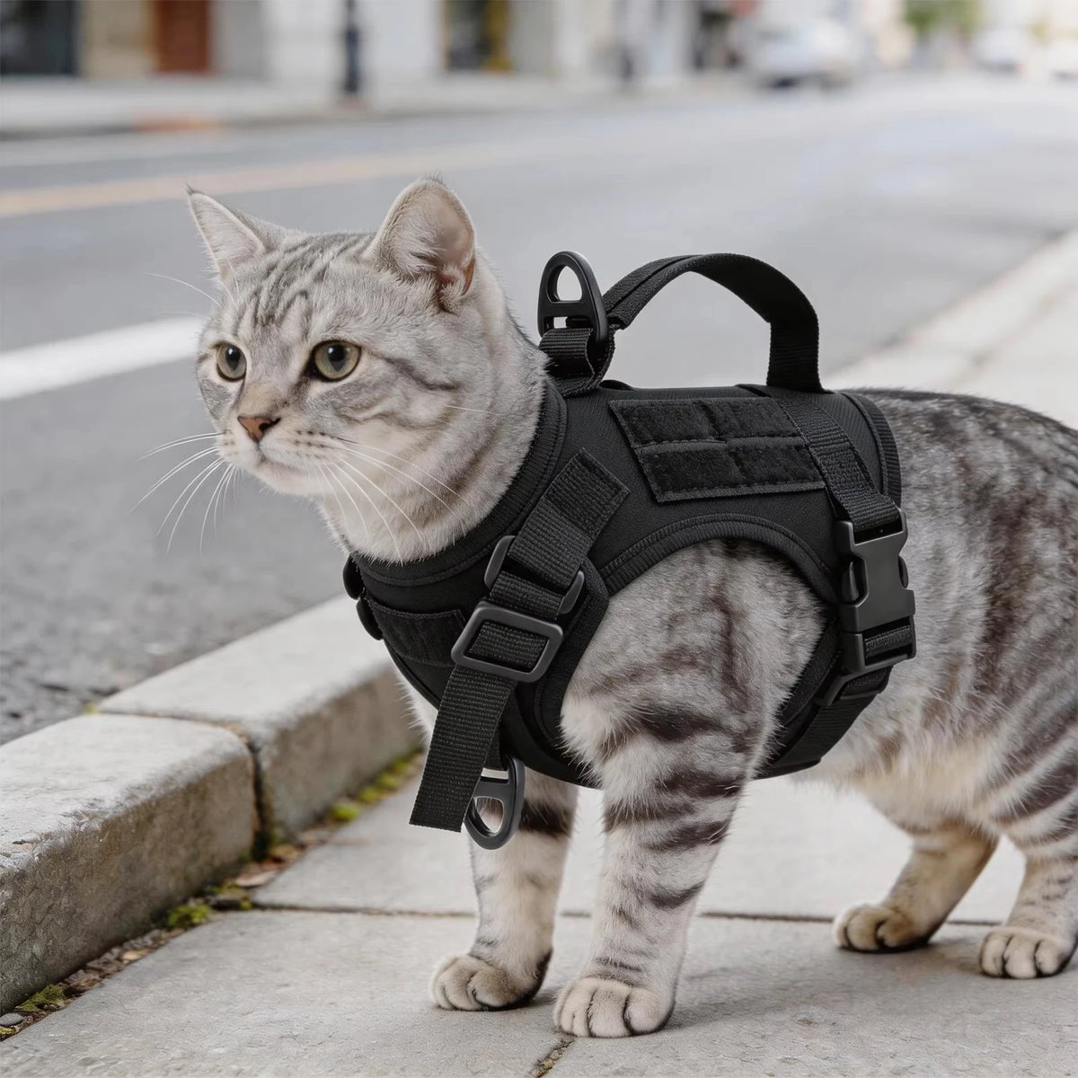 Adjustable Tactical Cat Harness Vest And Leash Set With Handle