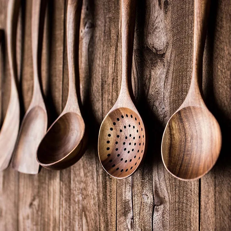 Luxury Teak Wood Kitchen Utensil Set Cooking Spoons Server Scraper