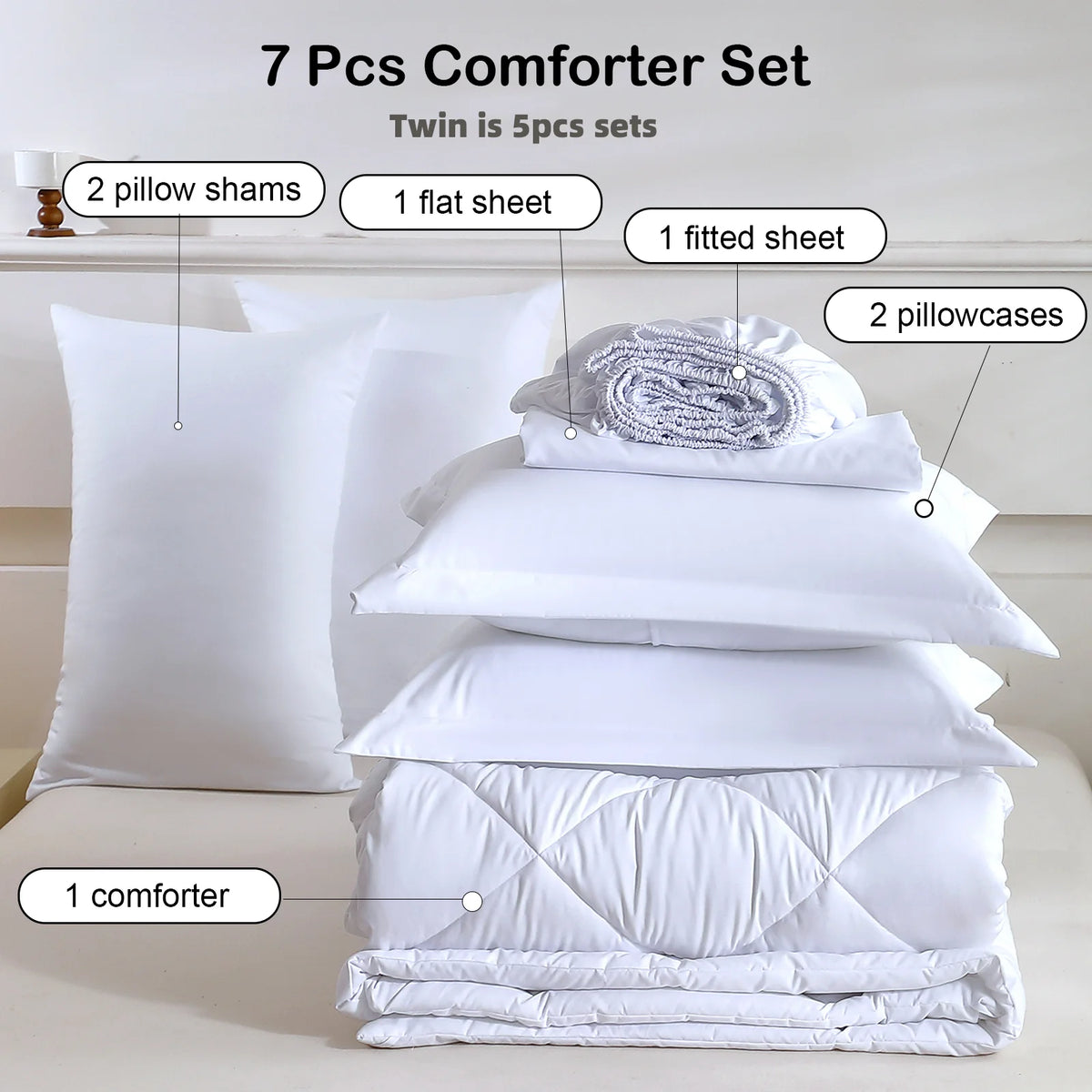 Easyyum Quilted Polyester Bedding Set With Comforter Sheet And Pillowcases