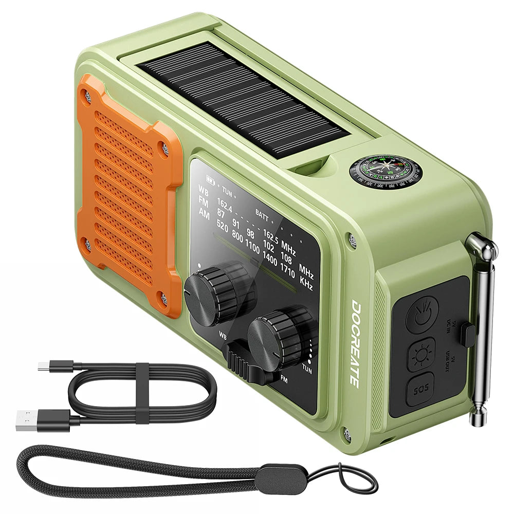Docreate Emergency Radio With Flashlight And Portable Power Bank