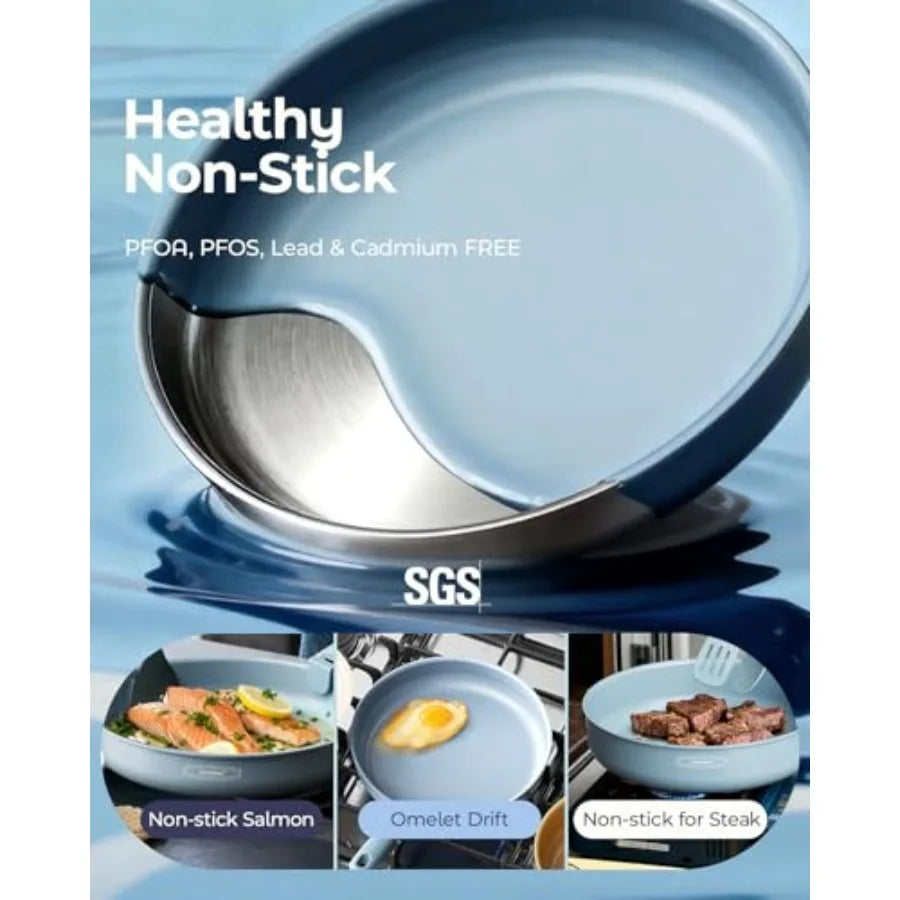 Ceramic Nonstick Cookware Set With Detachable Handle And Storage Bag