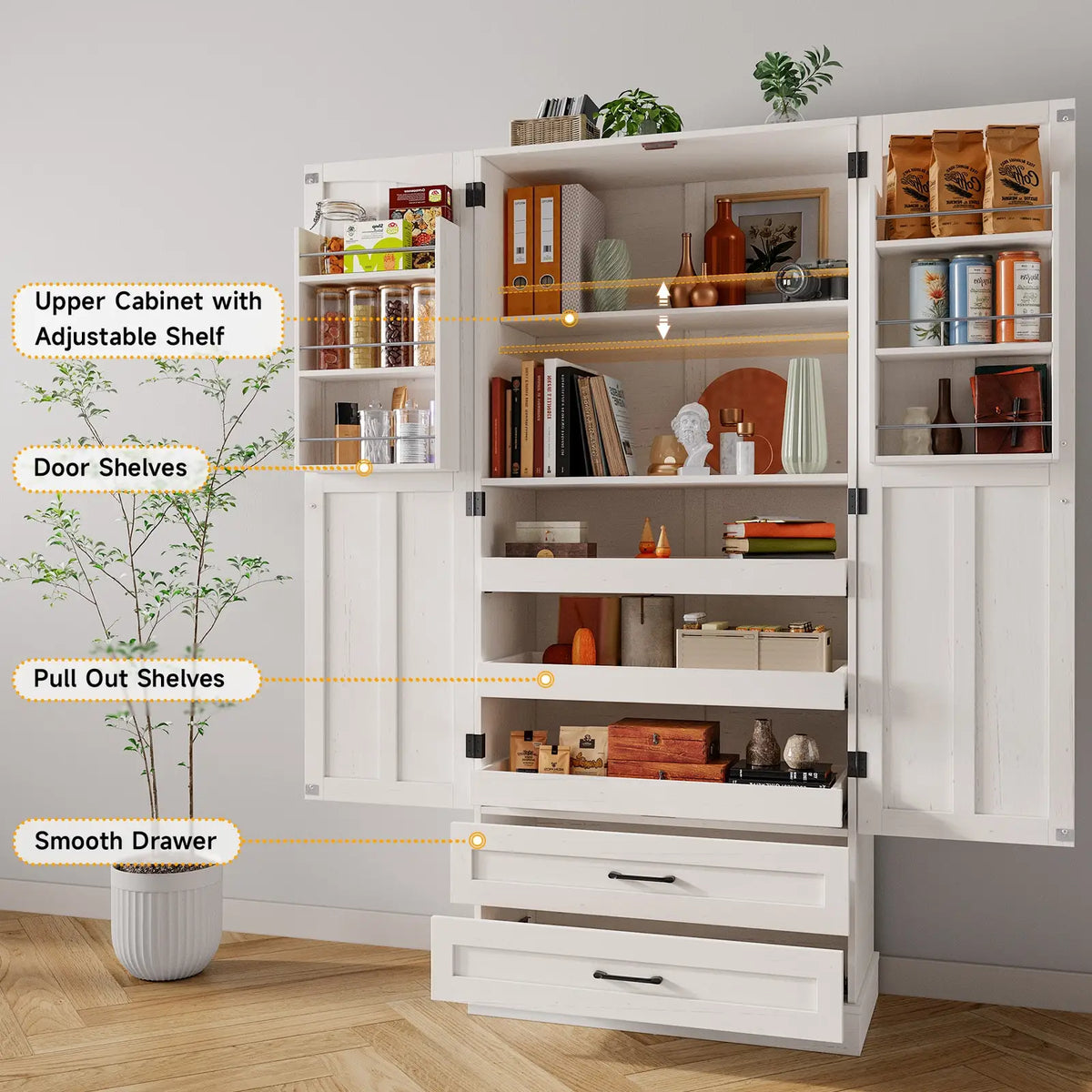 Onbrill Freestanding Kitchen Pantry Cabinet With Storage Shelves