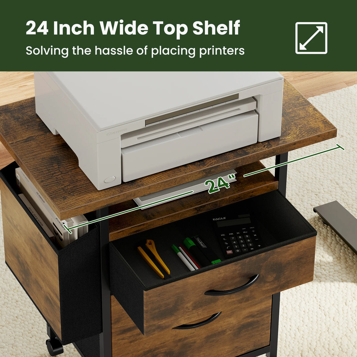 JHK Mobile File Cabinet With Two Fabric Drawers And Shelf