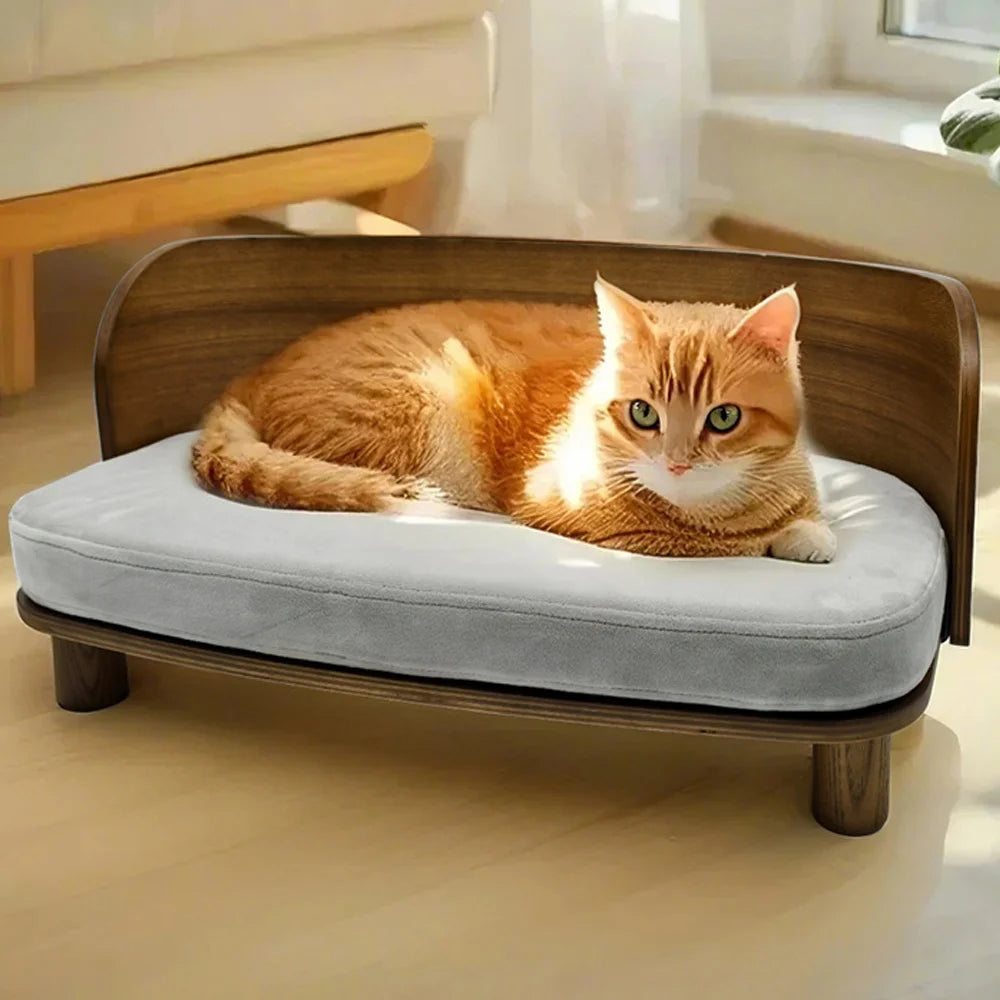 Borwart Elevated Pet Sofa Eucalyptus Couch Bed With Cushion