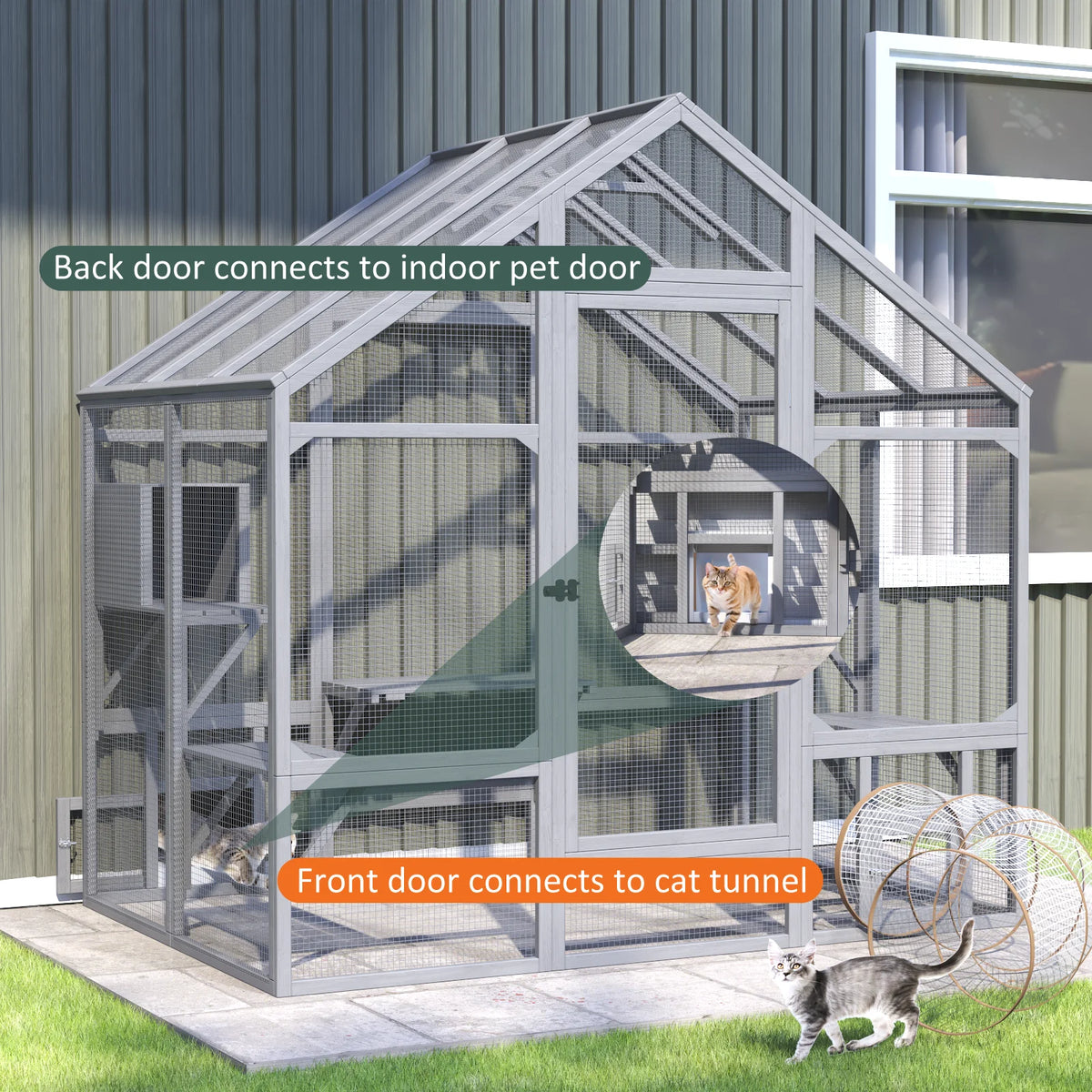 Outdoor Walk In Cat Catio Featuring Waterproof Cover And Platforms