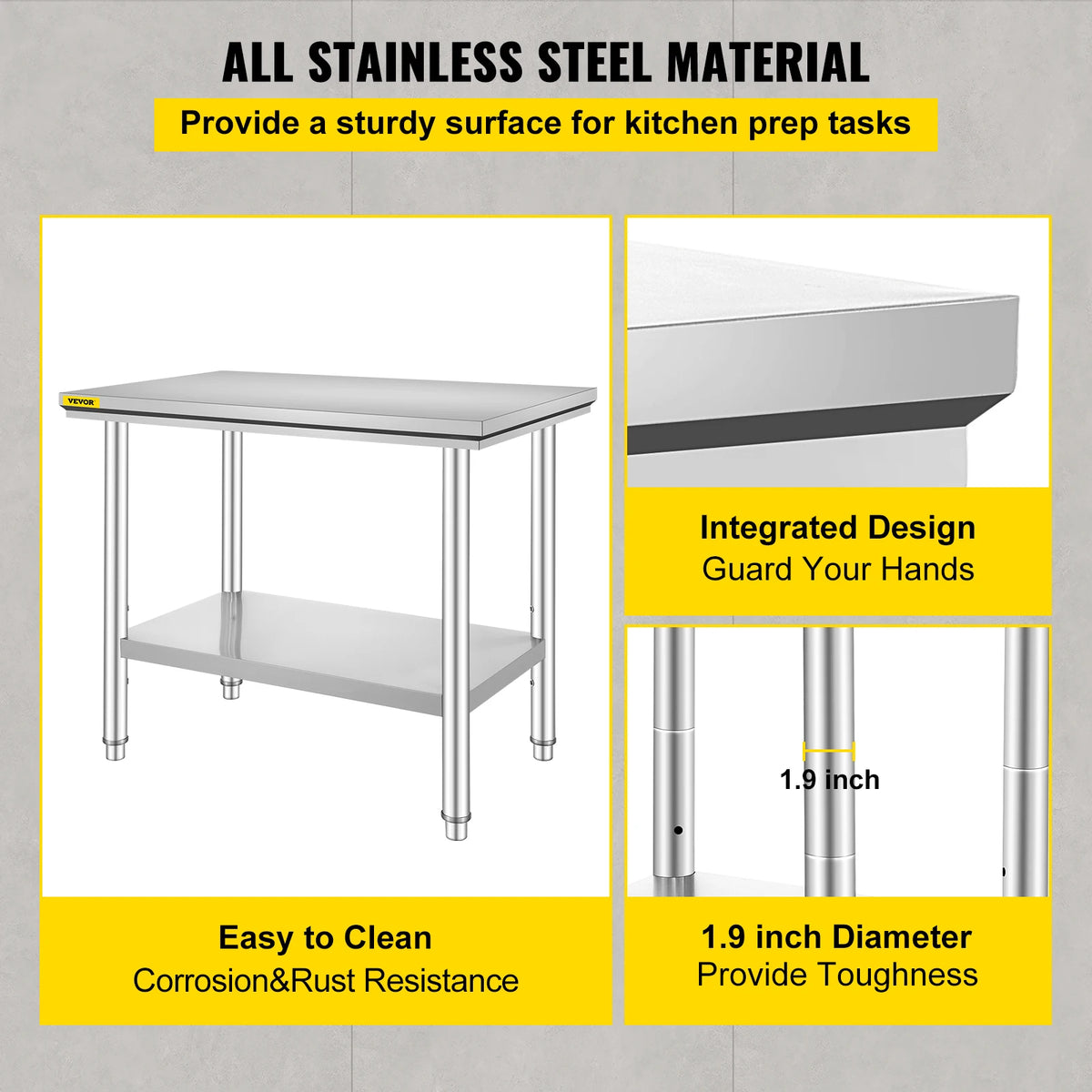 Stainless Steel Commercial Kitchen Prep Table With Undershelf