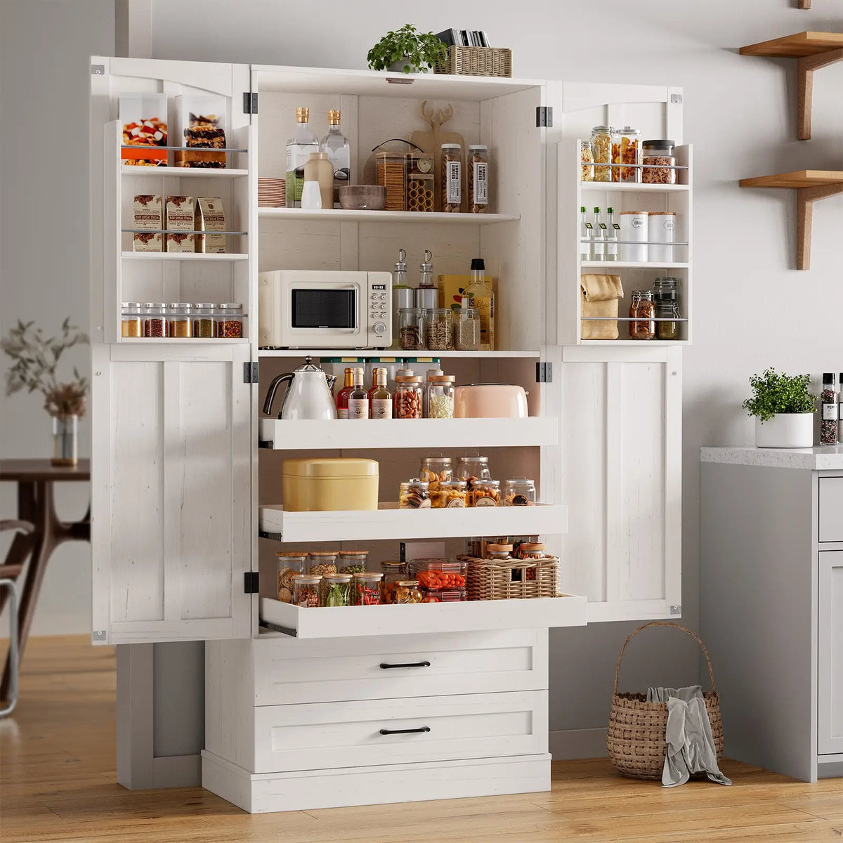 Onbrill Freestanding Kitchen Pantry Cabinet With Storage Shelves
