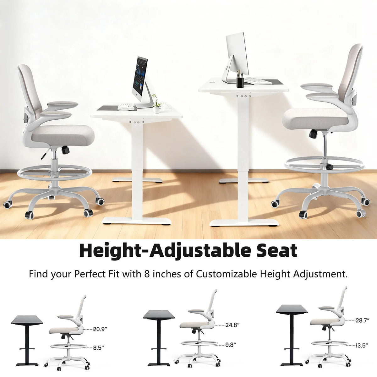 Kyspho Ergonomic Drafting Chair With Flip Armrests And Footrest