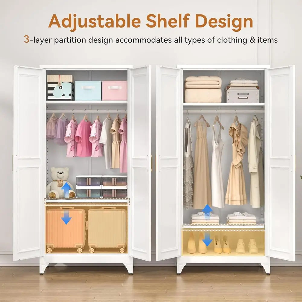 Lism Metal Armoire Wardrobe Cabinet With Doors And Shelves