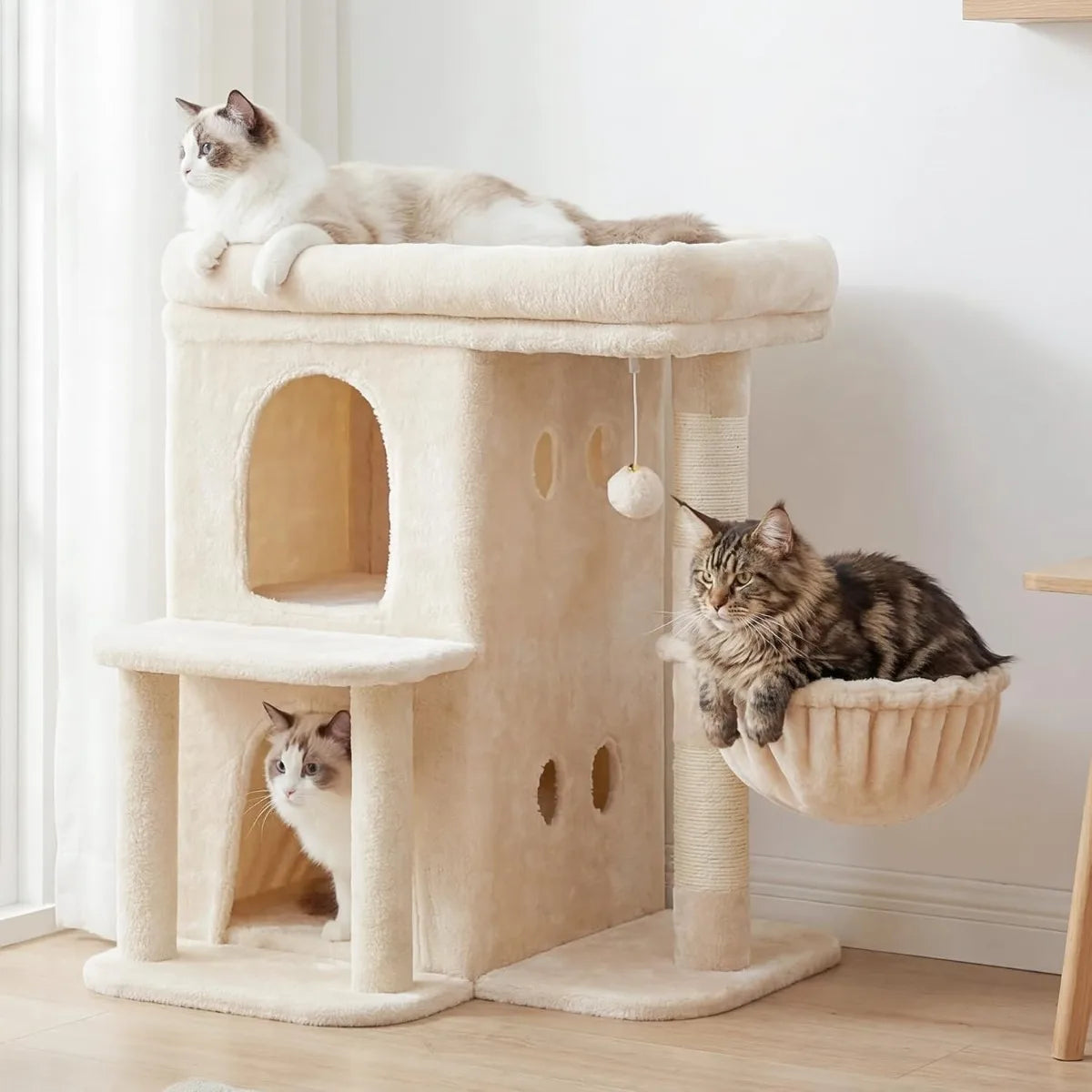 NBVCX Dual Condo Cat Tower With Sisal Posts And Basket