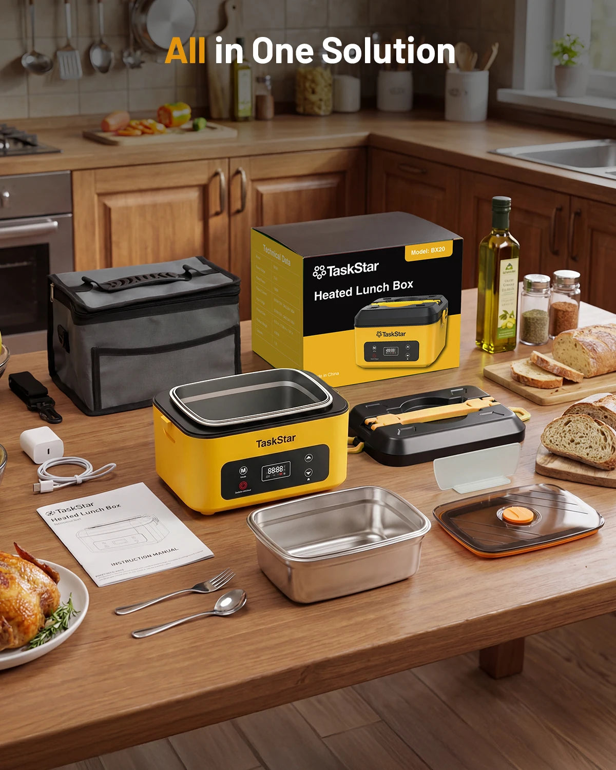Portable Cordless Heated Lunch Box Stainless Steel Leakproof Food Warmer