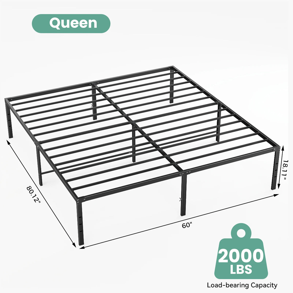JHK Sturdy Metal Platform Bed Frame With Steel Slat Support