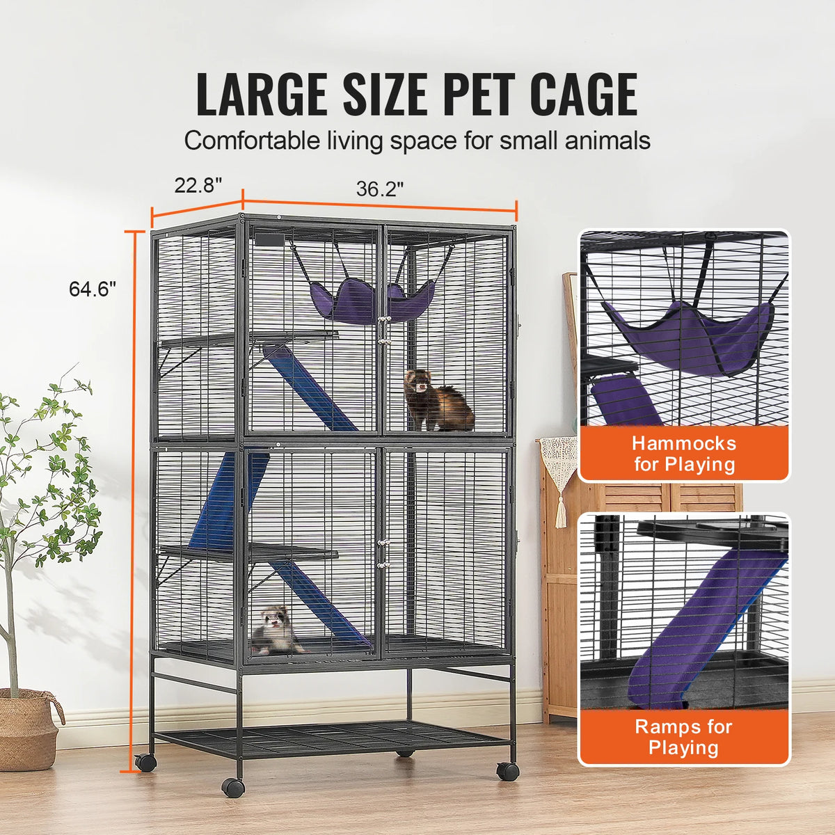 SucceBuy Rolling Metal 4 Tier Ferret Hamster Chinchilla Cage