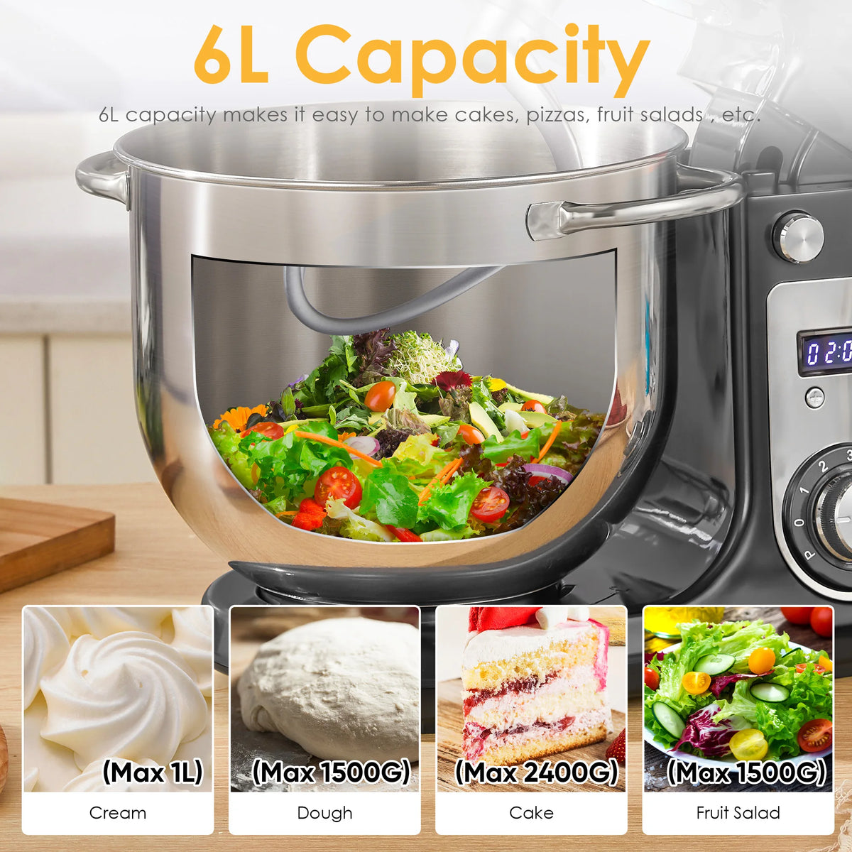 Biolomix Tilt Head 6 Speed Stand Mixer With Stainless Bowl