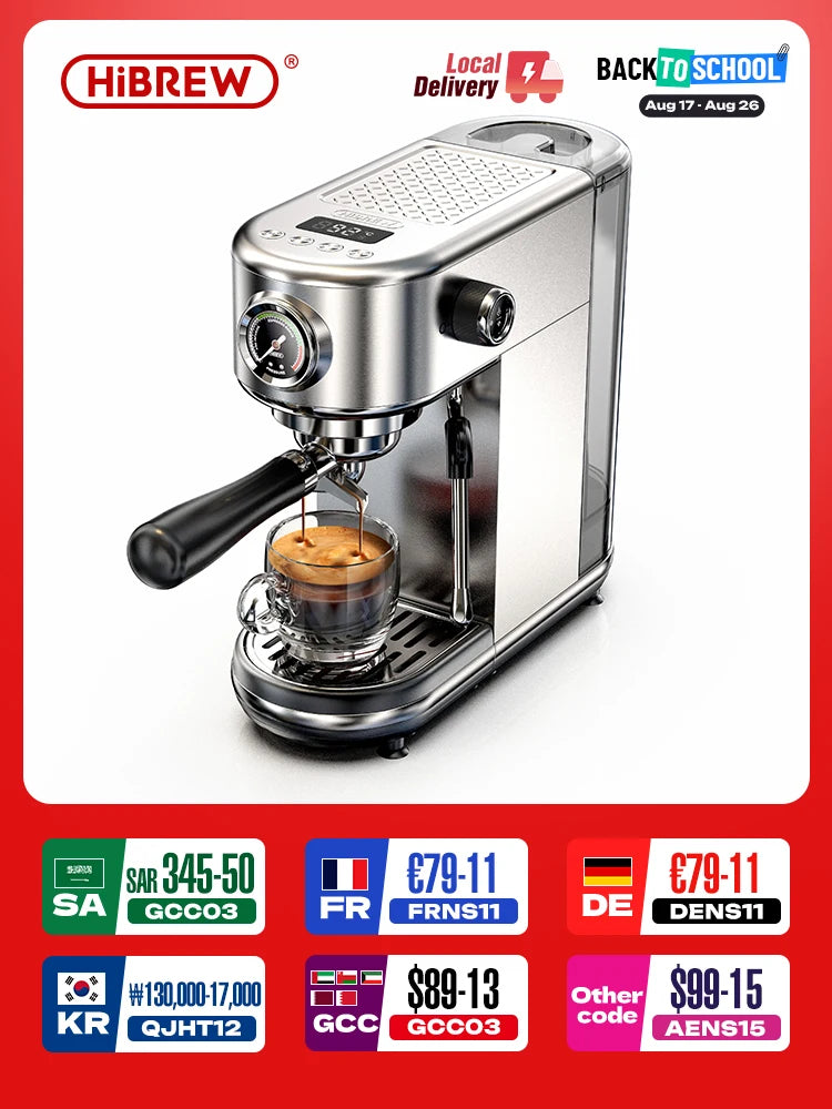 HiBREW Semi Automatic Espresso Coffee Machine With Adjustable Temperature