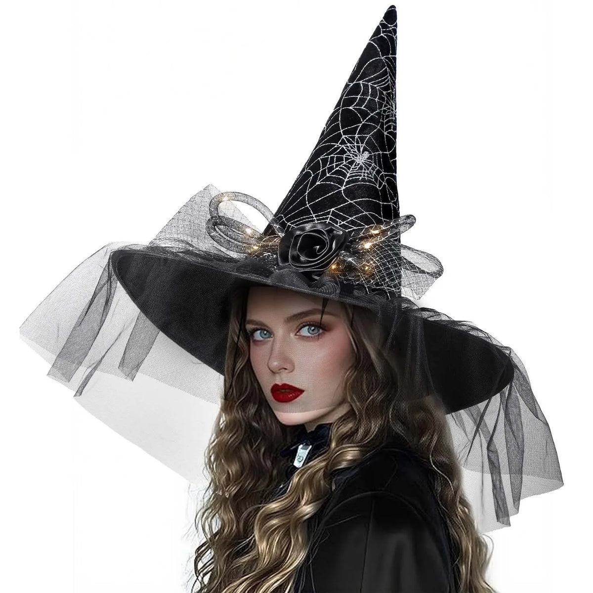 Womens Halloween Witch Hat With Lace And Decorative Accents Outfit Accessory
