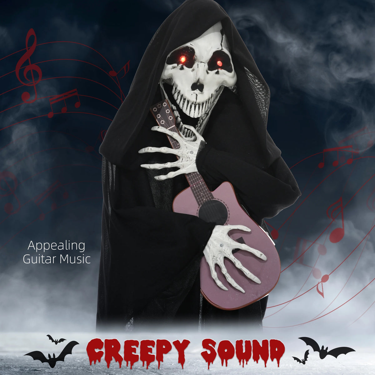 Guitar Playing Grim Reaper Outdoor Halloween Animatronic Decoration