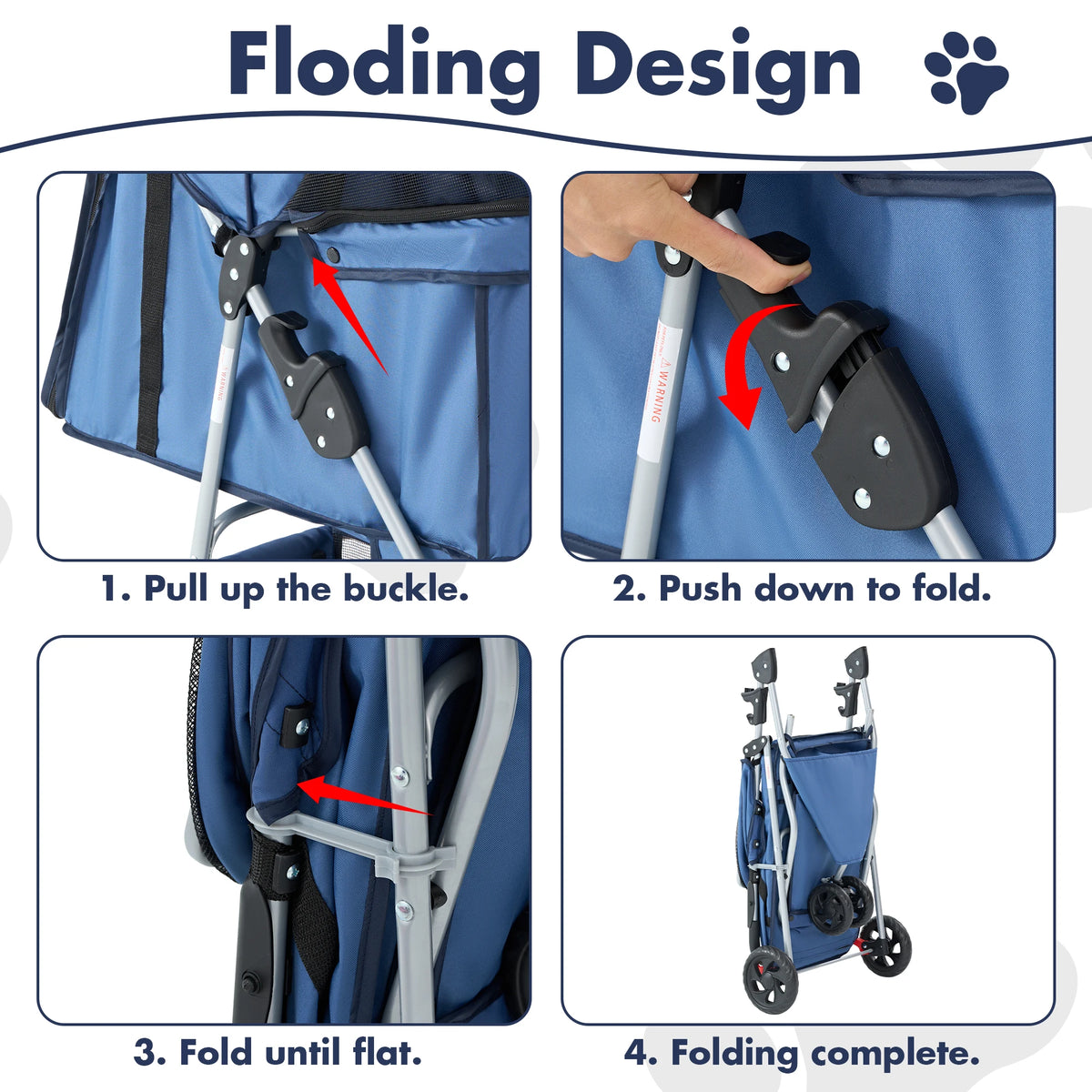 Foldable Three Wheel Pet Stroller For Small Dogs With Storage