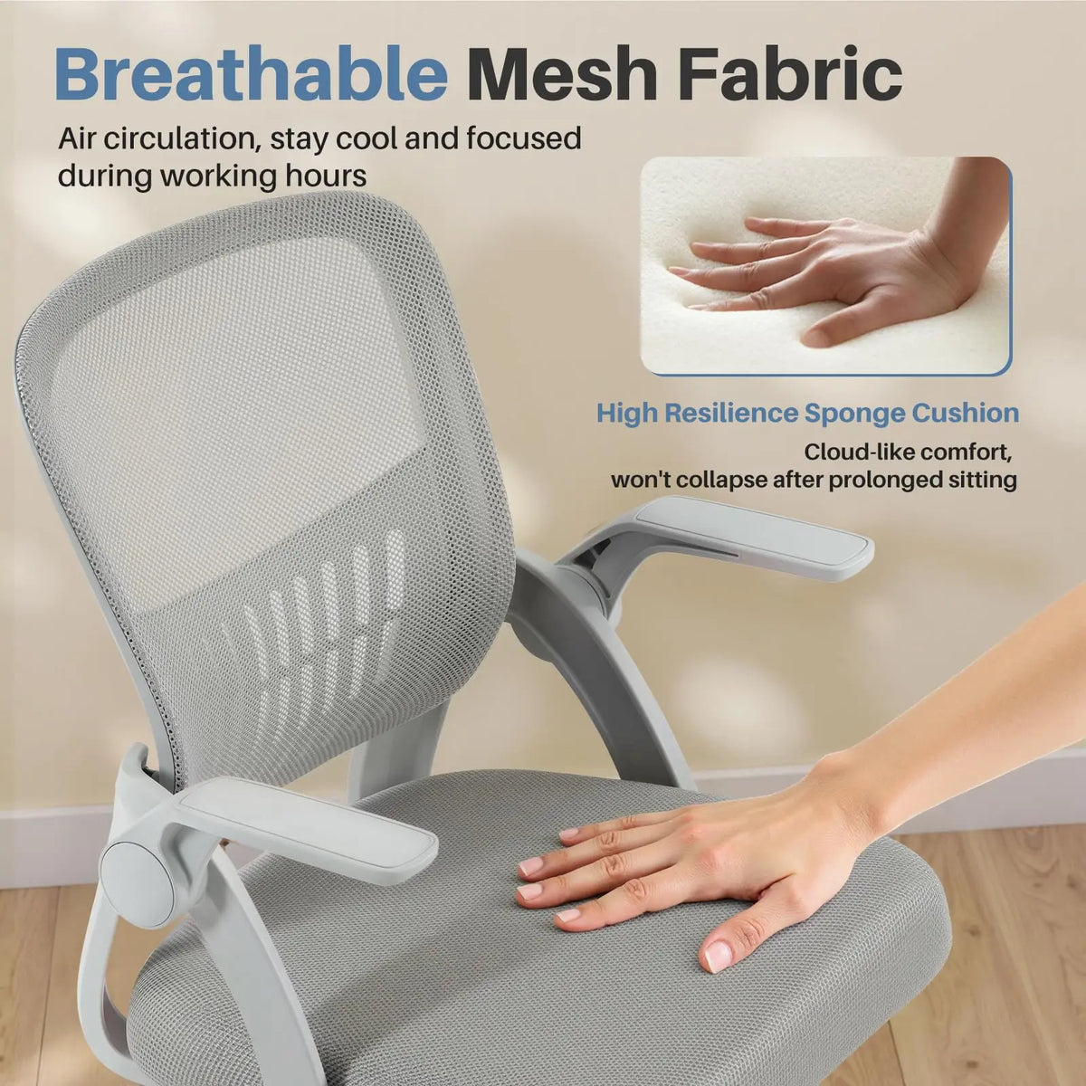 JHK Ergonomic Mid Back Chair with Lumbar Support Flip Armrests