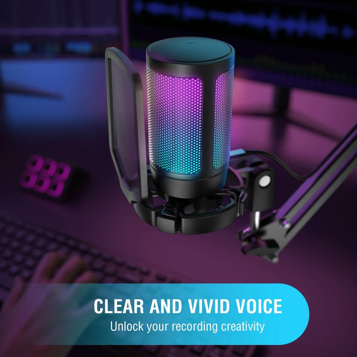 FIFINE AmpliGame USB Gaming Microphone Pop Filter Shock Mount
