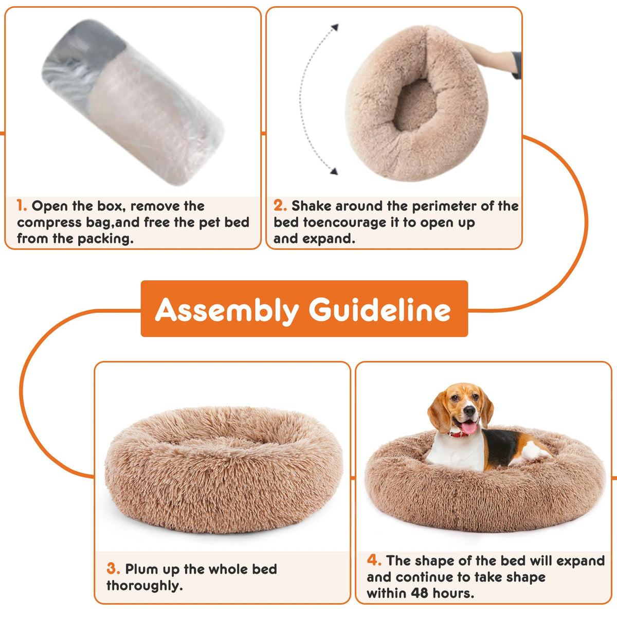 JHK Round Calming Dog Bed Washable Coral Fleece Pet Bed