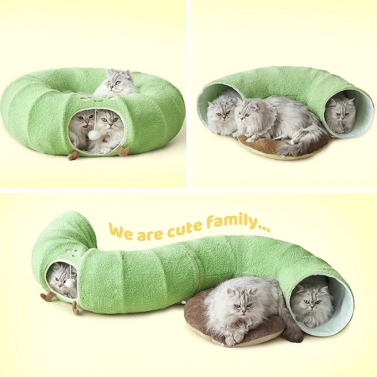 Convertible Cat Tunnel Bed With Plush Cushion And Hanging Ball