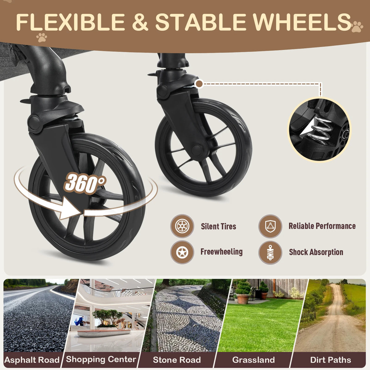 Lightweight Portable Pet Stroller With Quick Fold And Swivel Wheels