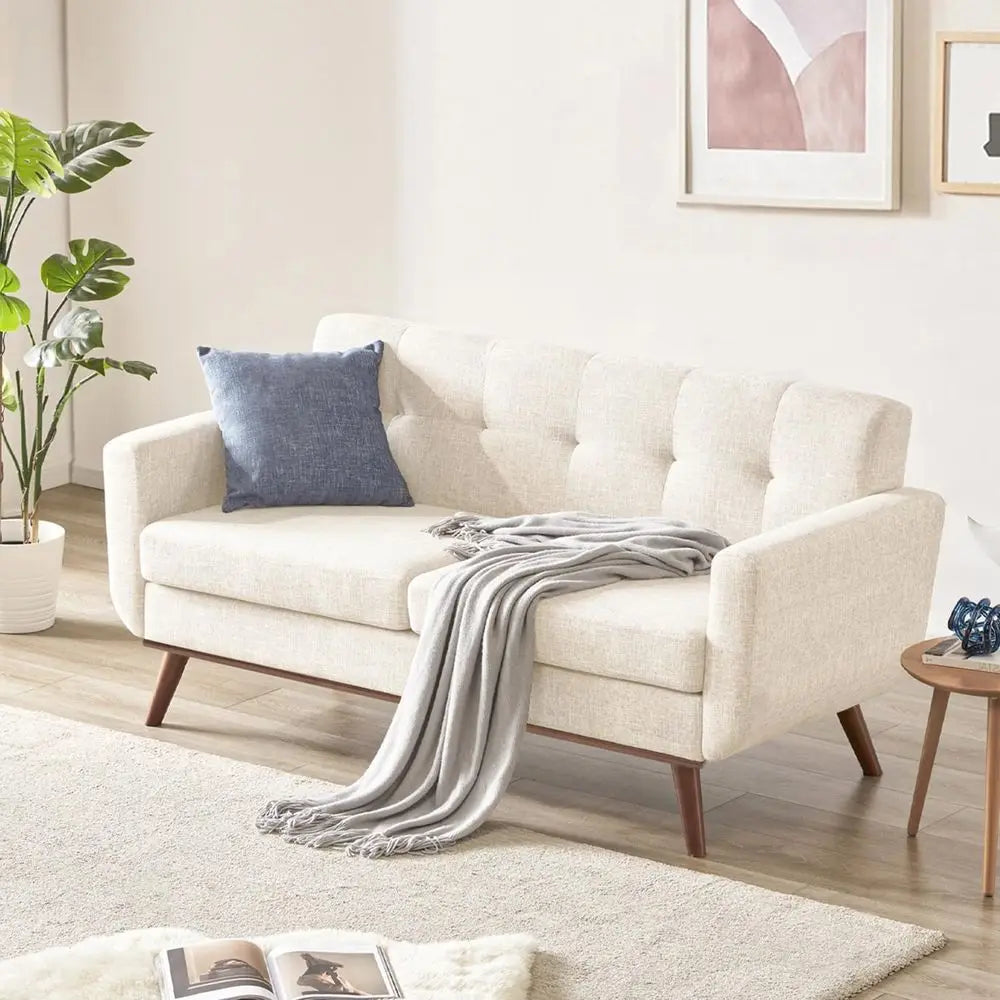 Modern Boucle Loveseat Sofa Button Tufted Upholstered Couch
