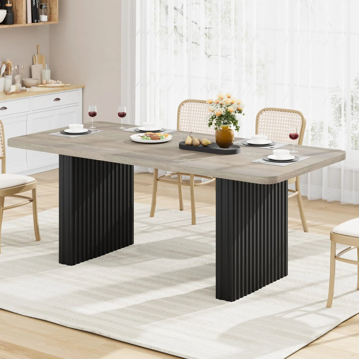 HiMiss Industrial Farmhouse Dining Table With Rustic Wood Top