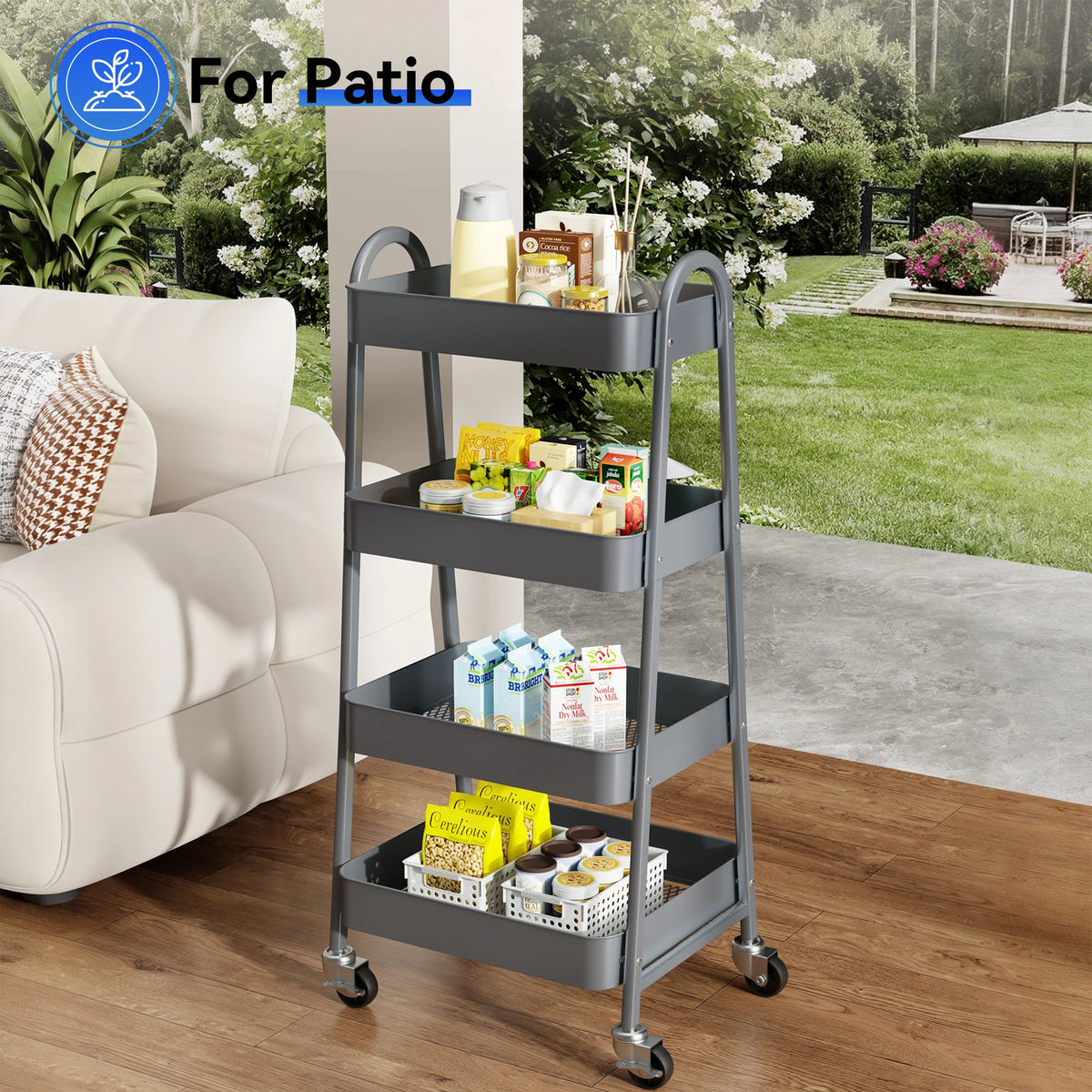 Jhk Four Tier Rolling Metal Utility Storage Cart With Casters
