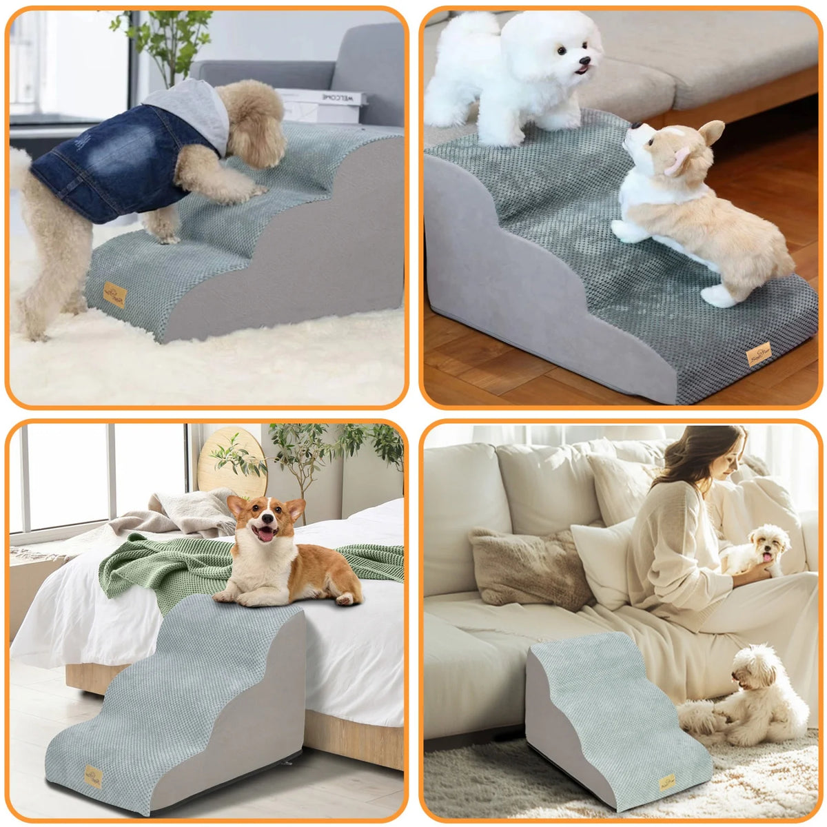 Curved Dog Stairs With Removable Cover And High Density Foam