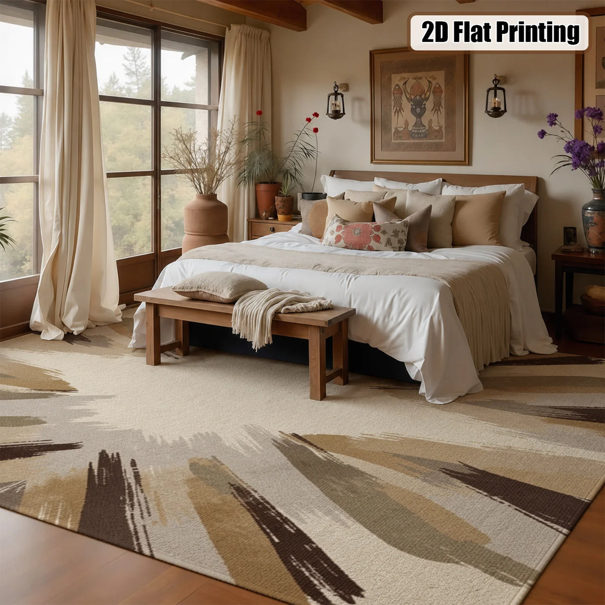 Abstract Brush Stroke Velvet Area Rug Machine Washable For Living Room