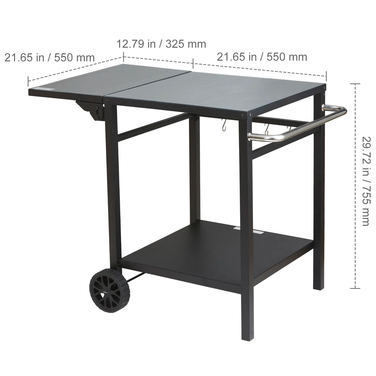 Stainless Steel Foldable Dining Cart Table With Double Shelves