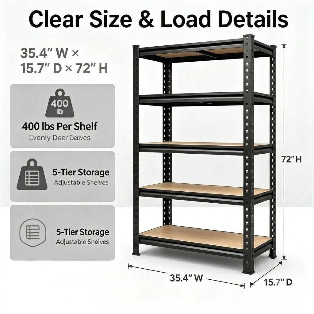 Heavy Duty Metal Five Tier Adjustable Utility Storage Rack