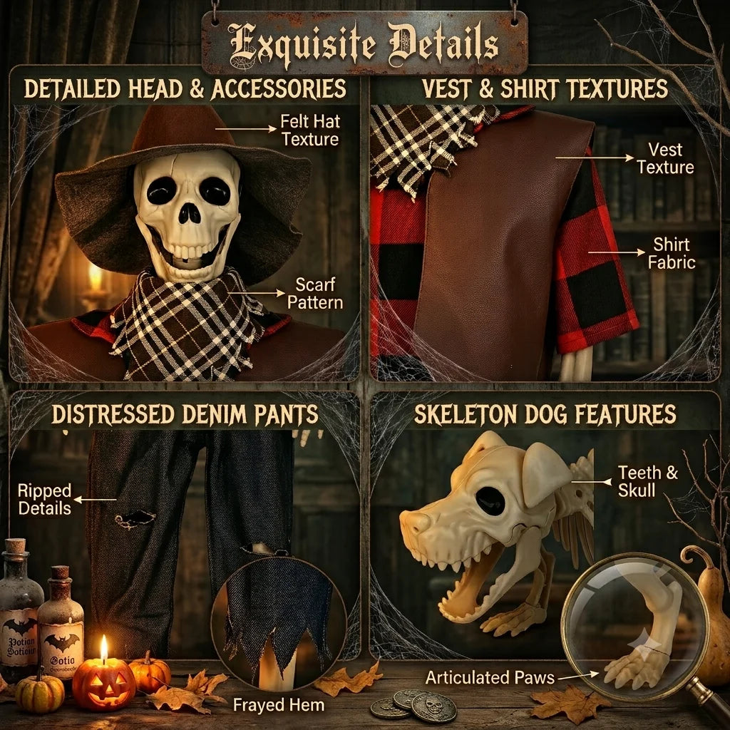 Western Cowboy Jointed Halloween Plastic Skeleton Outdoor Decoration