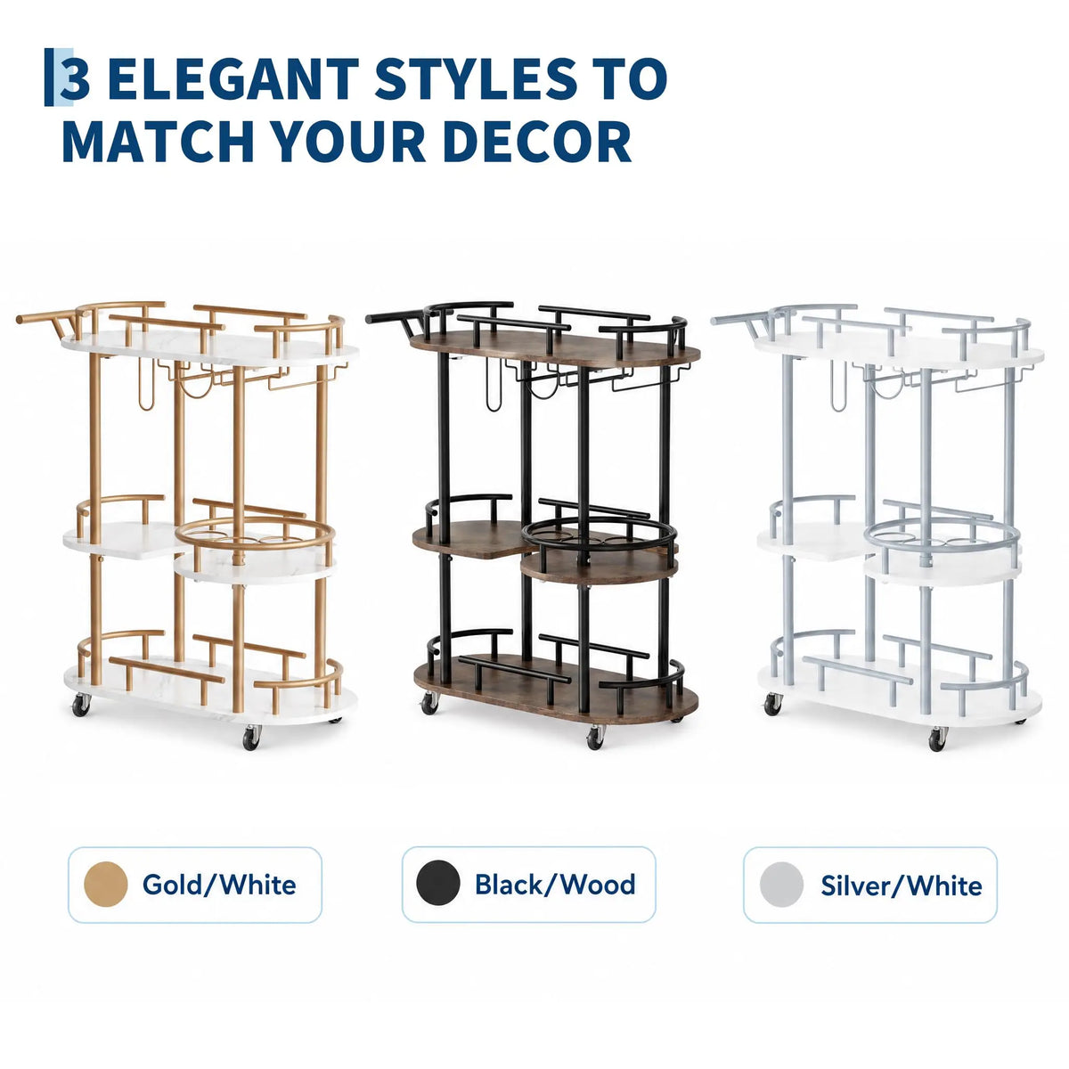 Himiss Rolling Serving Bar Cart With Wine Rack Shelf