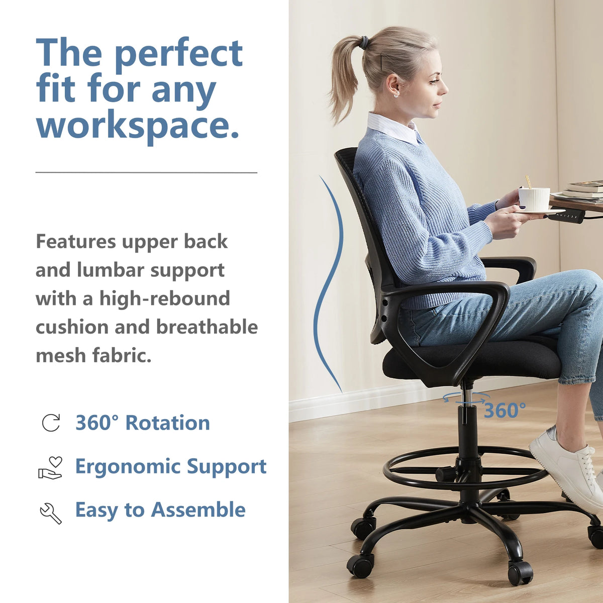 MCQ Ergonomic Tall Drafting Office Chair With Adjustable Height