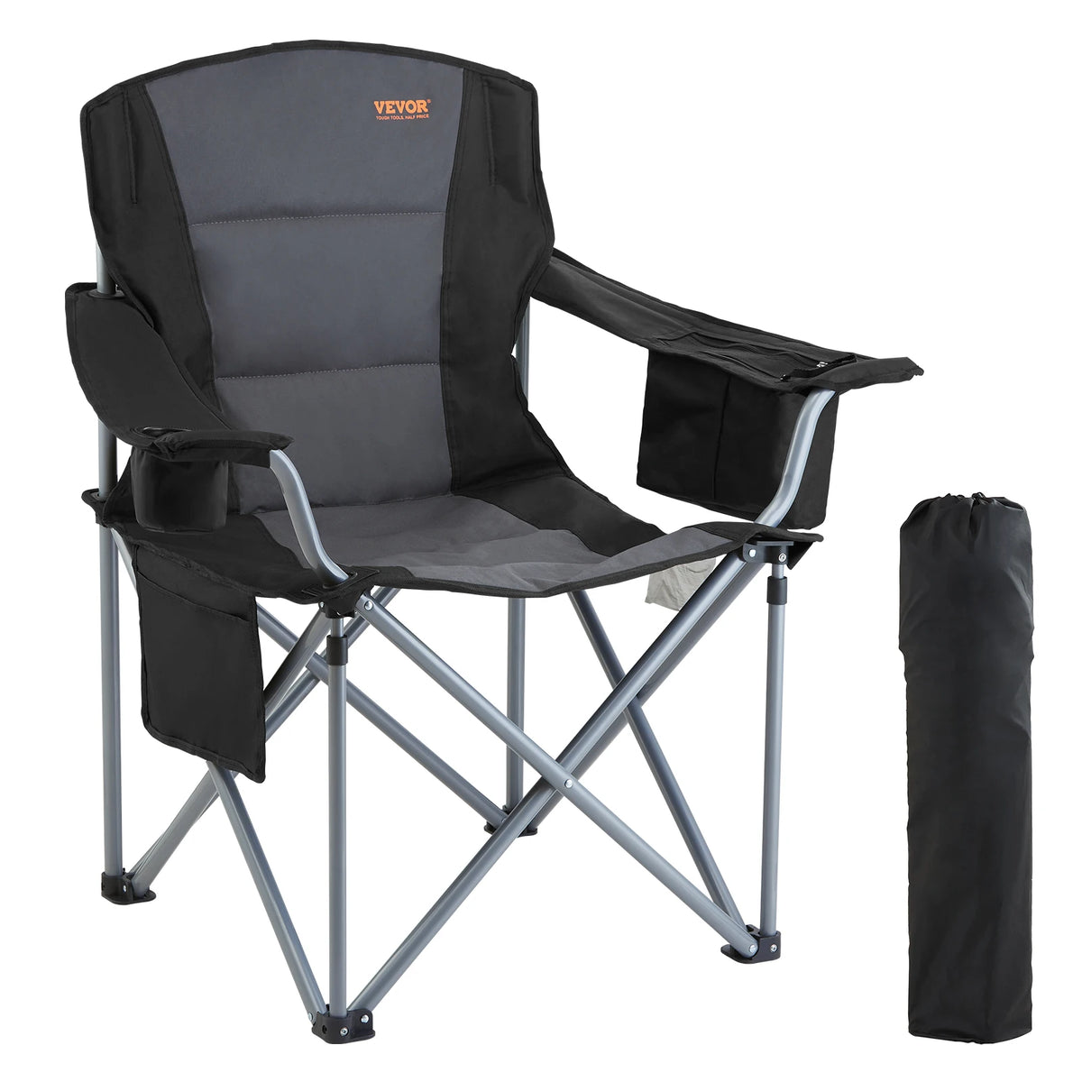 Vevor Portable Folding Chair With Padded Back And Side Pockets