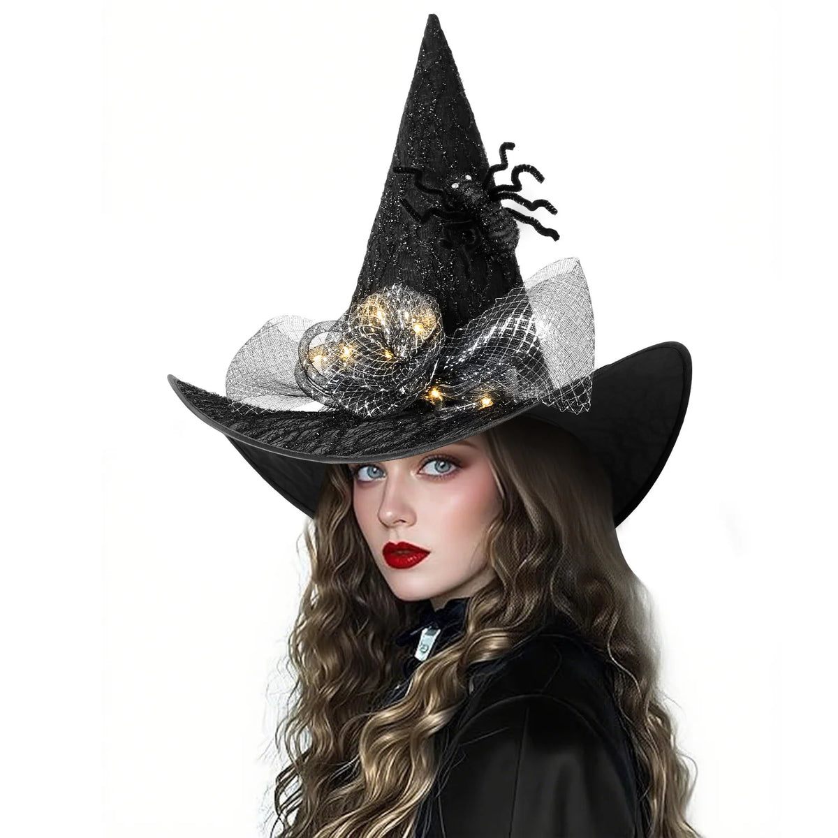 Womens Halloween Witch Hat With Lace And Decorative Accents Outfit Accessory