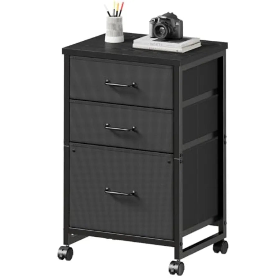 Plastic Three Drawer Rolling File Cabinet With Open Storage Shelf
