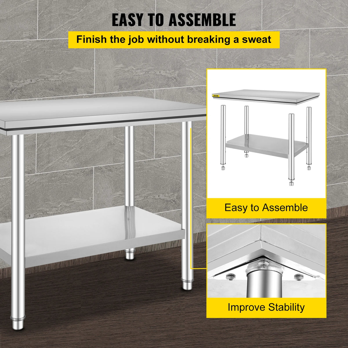 Stainless Steel Commercial Kitchen Prep Table With Undershelf