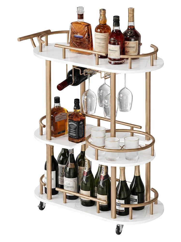 Himiss Rolling Serving Bar Cart With Wine Rack Shelf