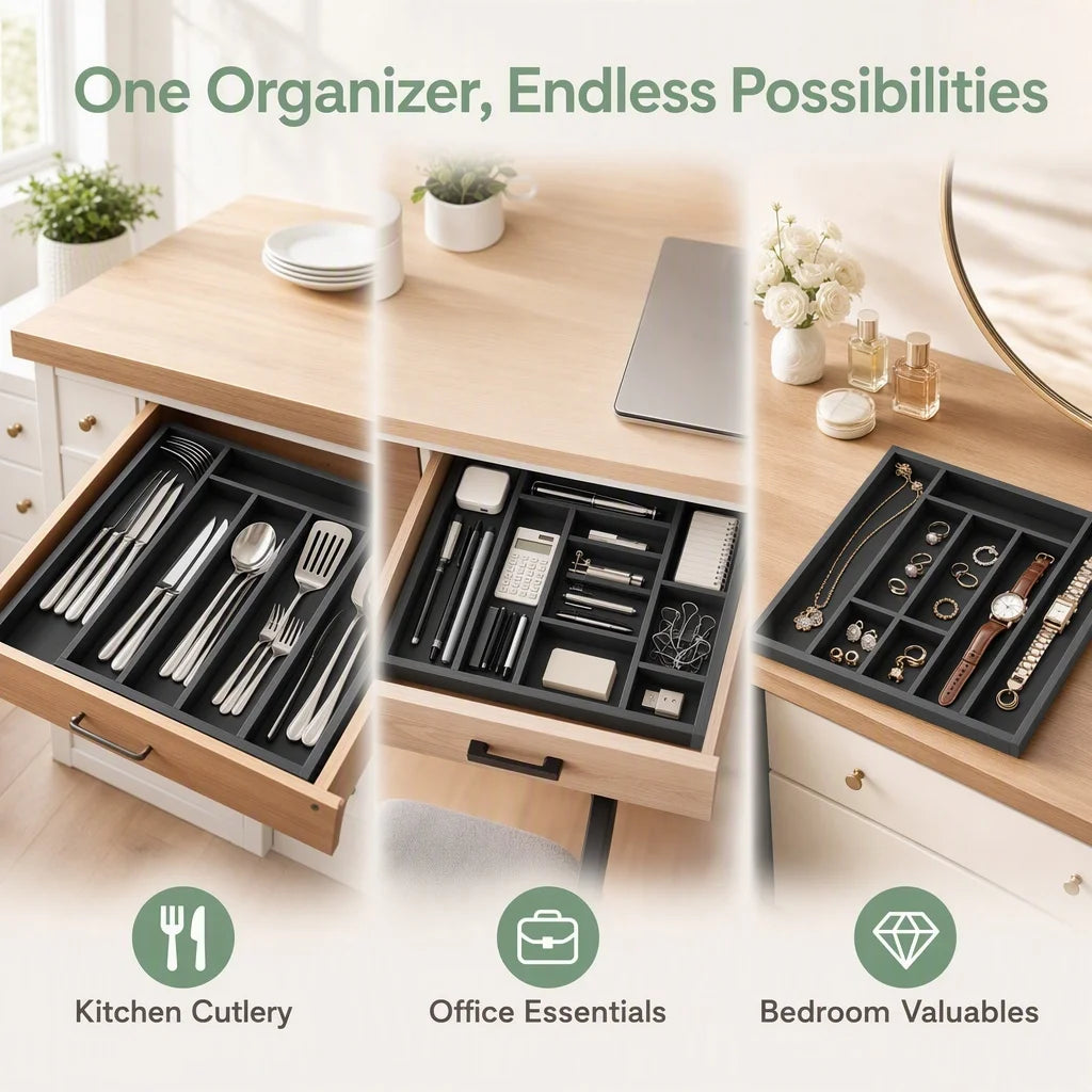 Bamboo Expandable Drawer Organizer For Utensils And Silverware Trays