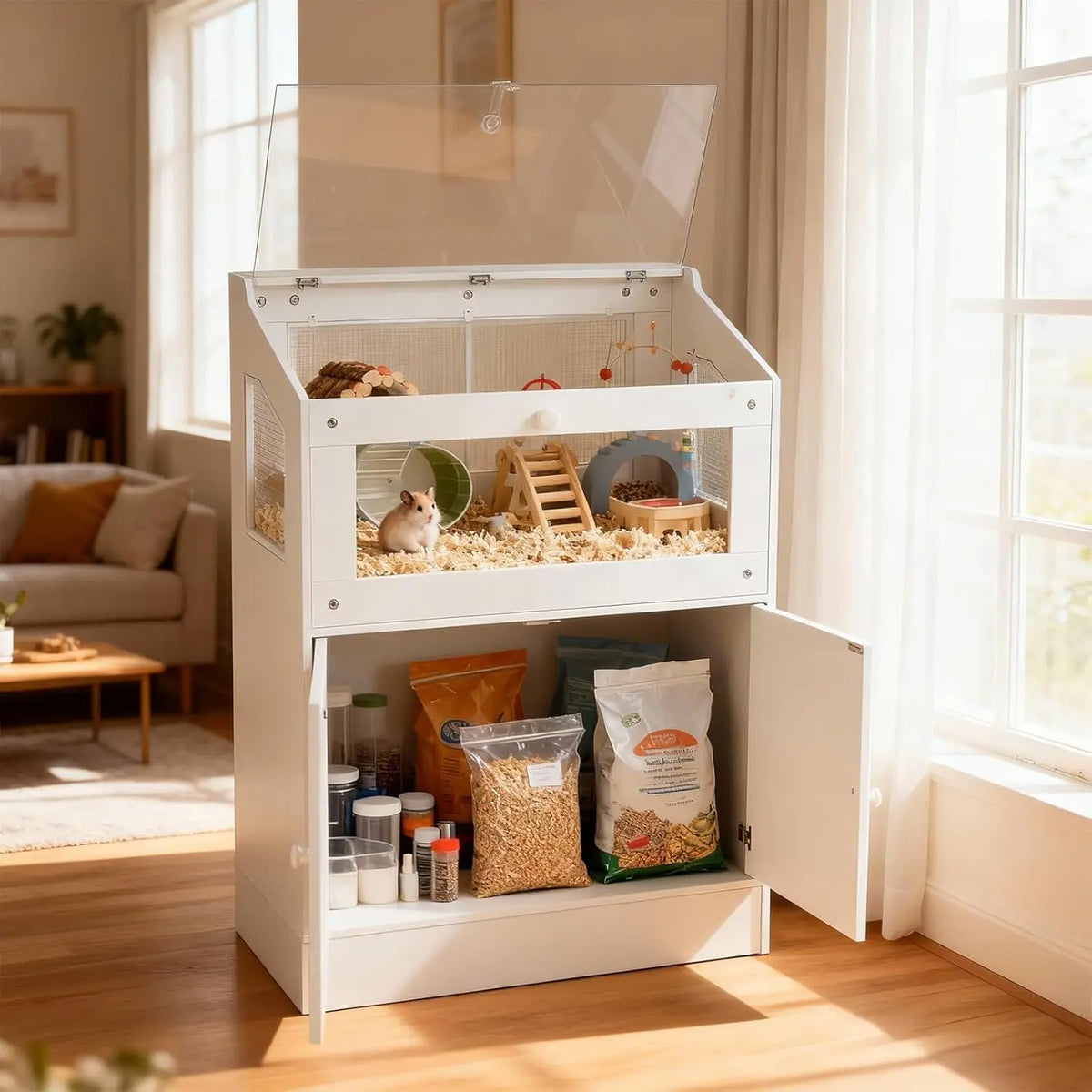 HiMISS Small Animal Cage With Storage Cabinet and Ventilation