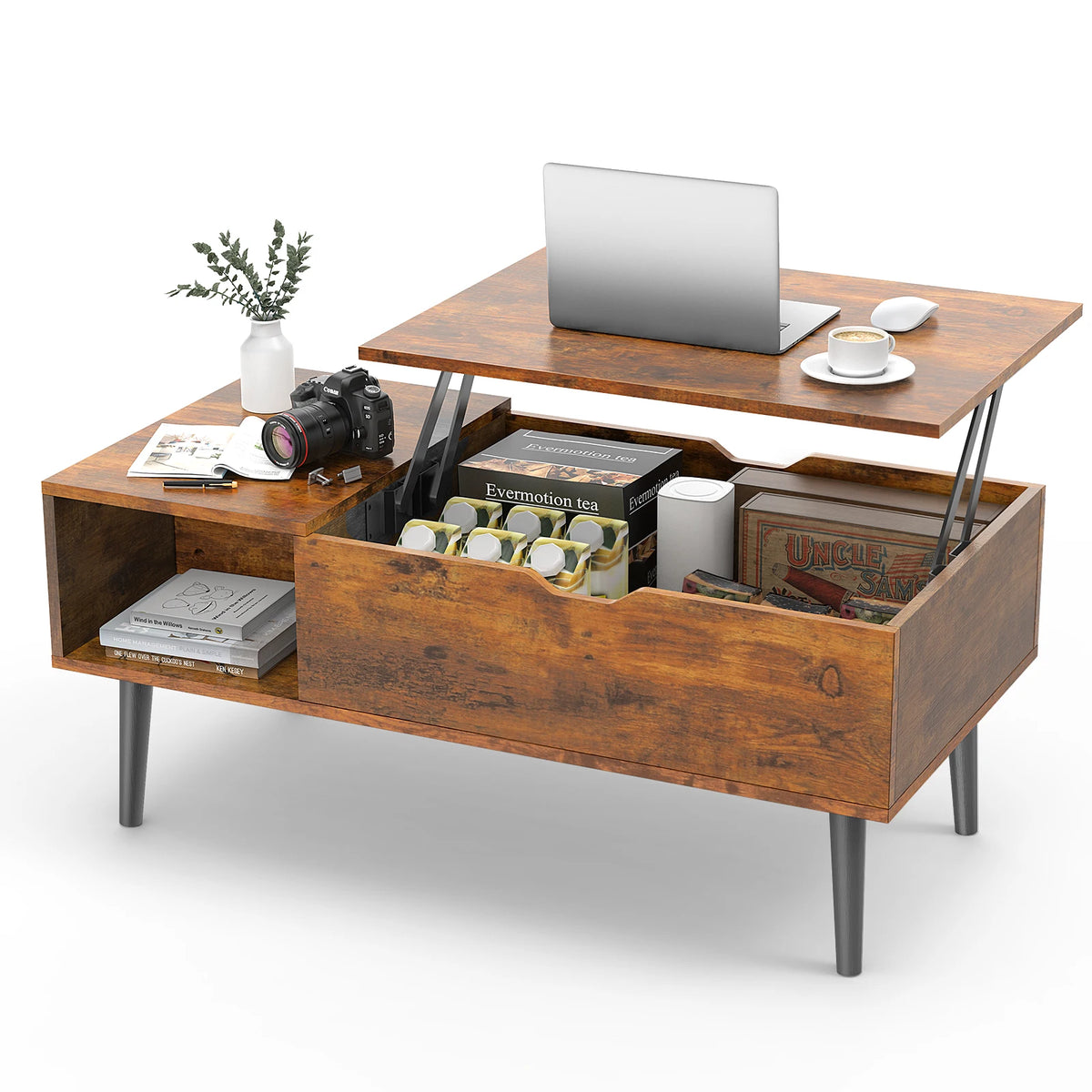 JHK Lift Top Coffee Table With Adjustable Storage Shelf
