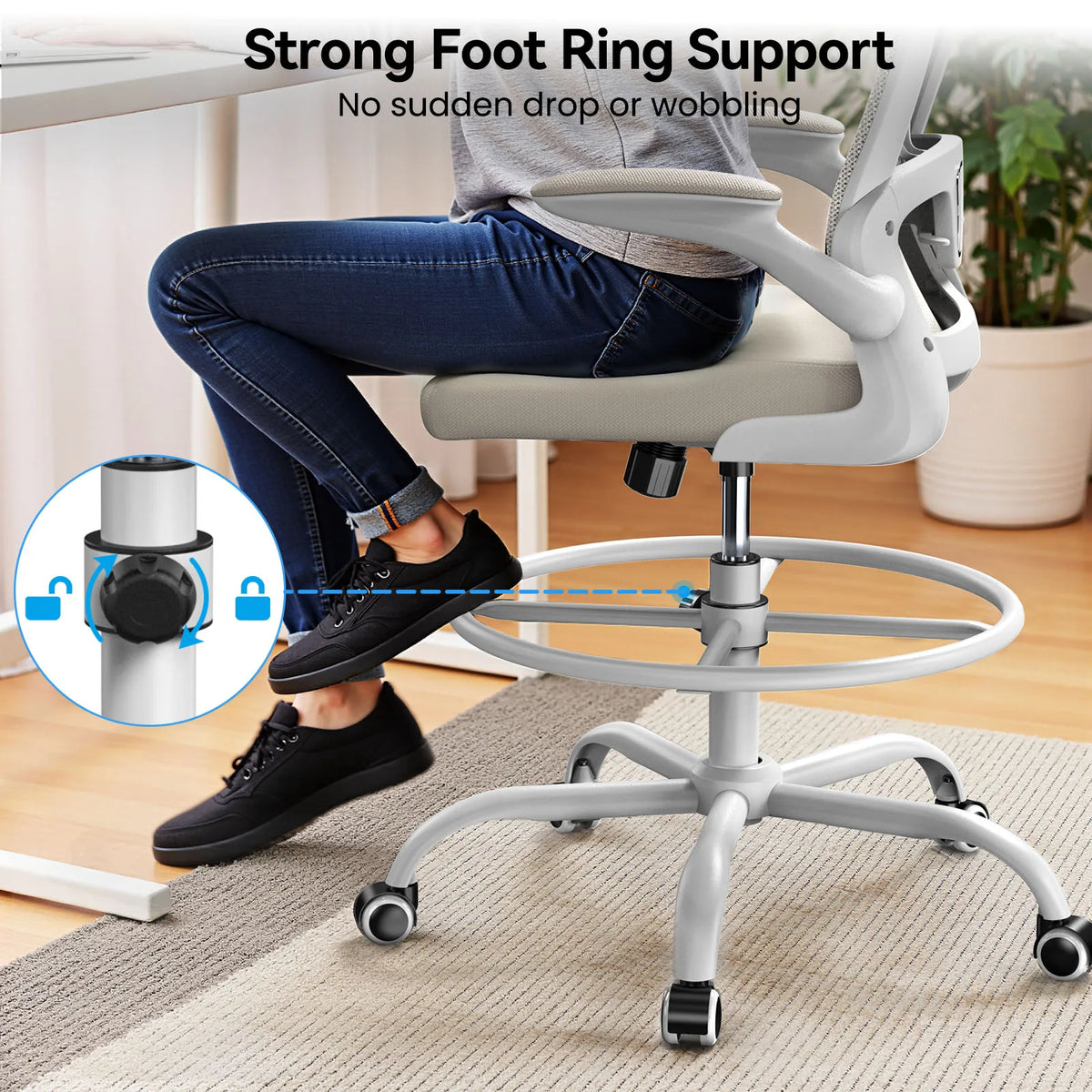 Kyspho Ergonomic Drafting Chair With Flip Armrests And Footrest