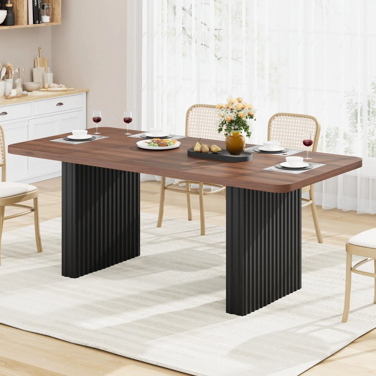 HiMiss Industrial Farmhouse Dining Table With Rustic Wood Top