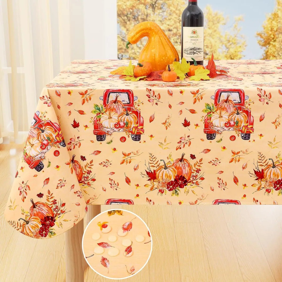 Waterproof PVC Fitted Tablecloth With Floral Pumpkin Christmas Pattern