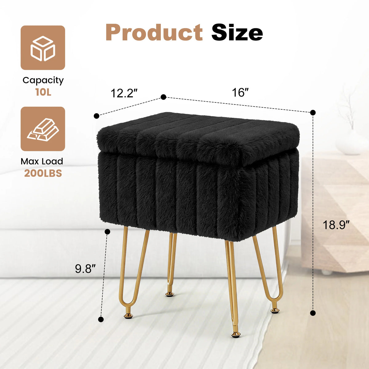 MCQ Faux Fur Ottoman Footrest Stool With Metal Legs