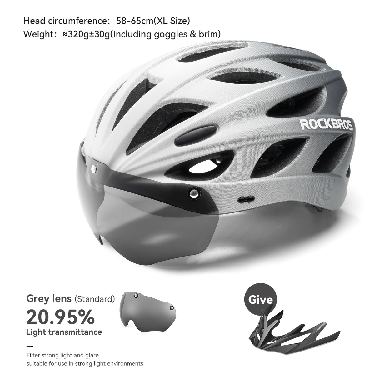 Rockbros Lightweight Cycling Helmet With Integrated Goggles For Road Biking
